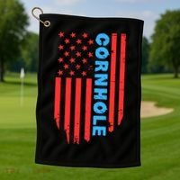 Cornhole Us Flag Golf Towel thumb 1