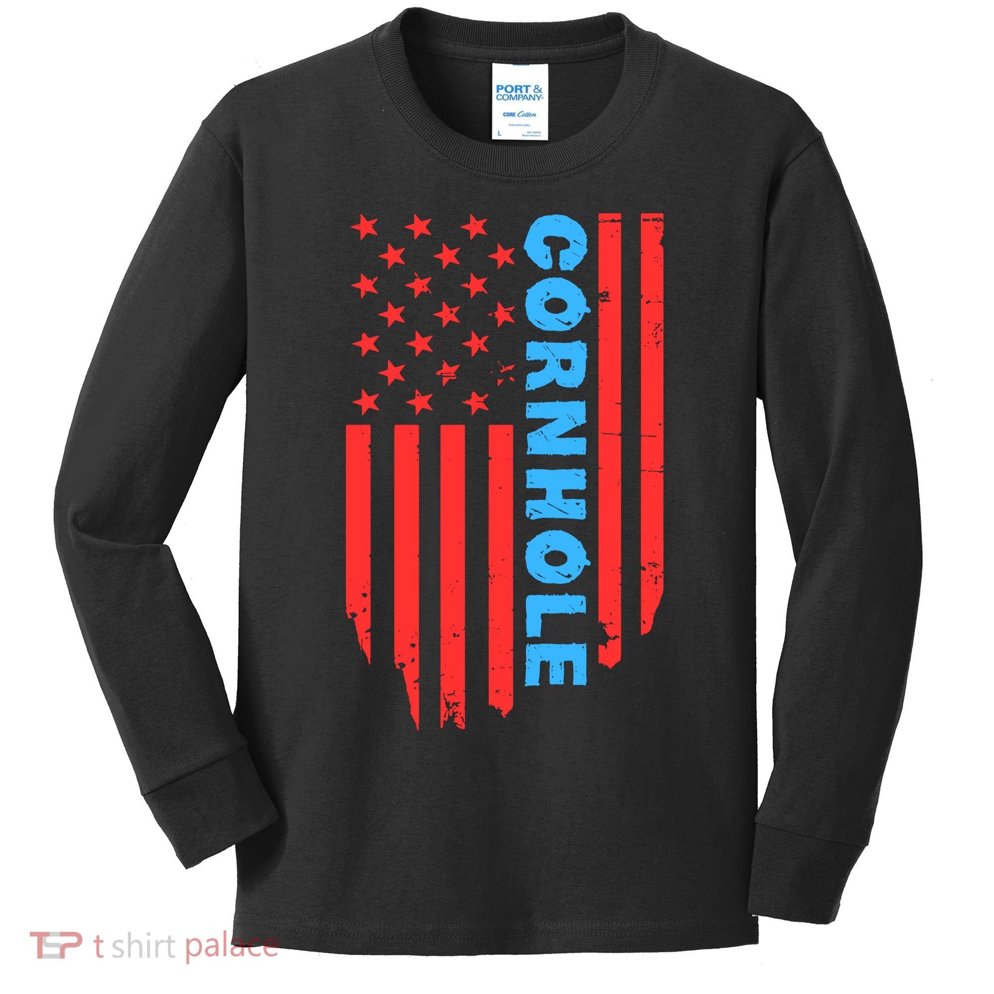 Cornhole Us Flag Kids Long Sleeve Shirt