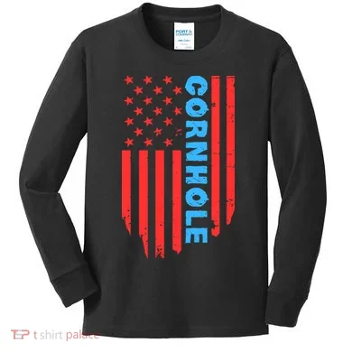 Cornhole Us Flag Kids Long Sleeve Shirt