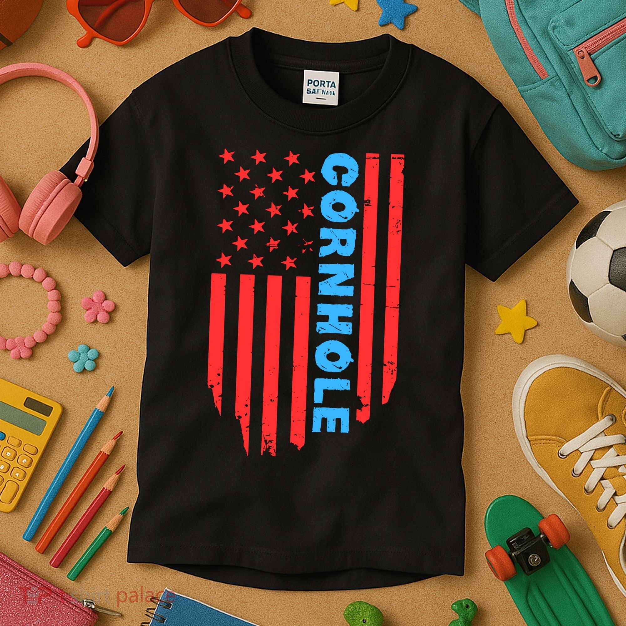 Cornhole Us Flag Kids T-Shirt