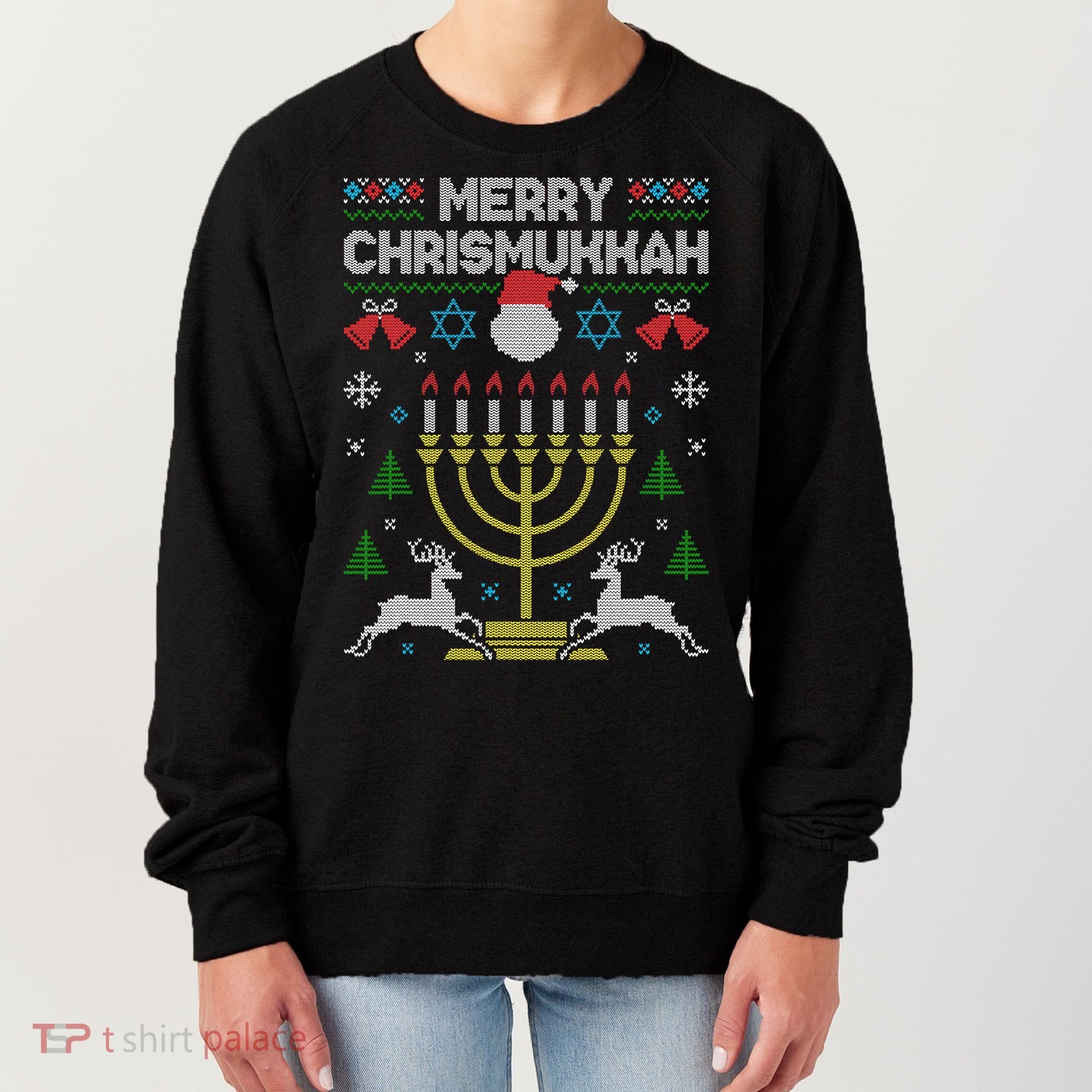 Christmas Ugly Hanukkah Sweater menorah Merry Chrismukkah Women's Sweatshirt