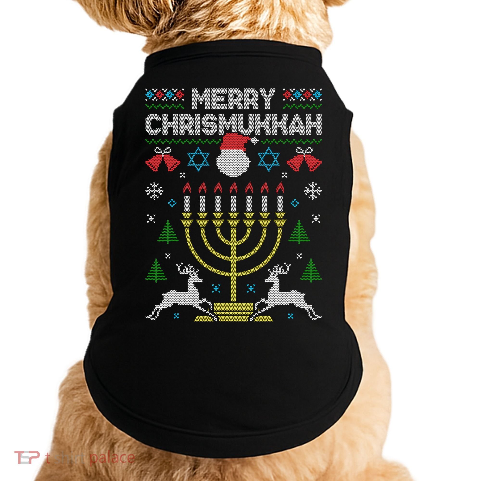 Christmas Ugly Hanukkah Sweater menorah Merry Chrismukkah Doggie Tank