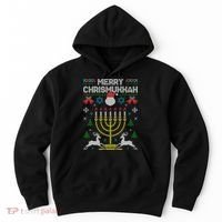 Christmas Ugly Hanukkah Sweater menorah Merry Chrismukkah Hoodie thumb 0