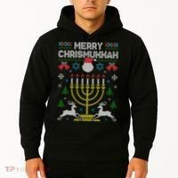Christmas Ugly Hanukkah Sweater menorah Merry Chrismukkah Hoodie thumb 2