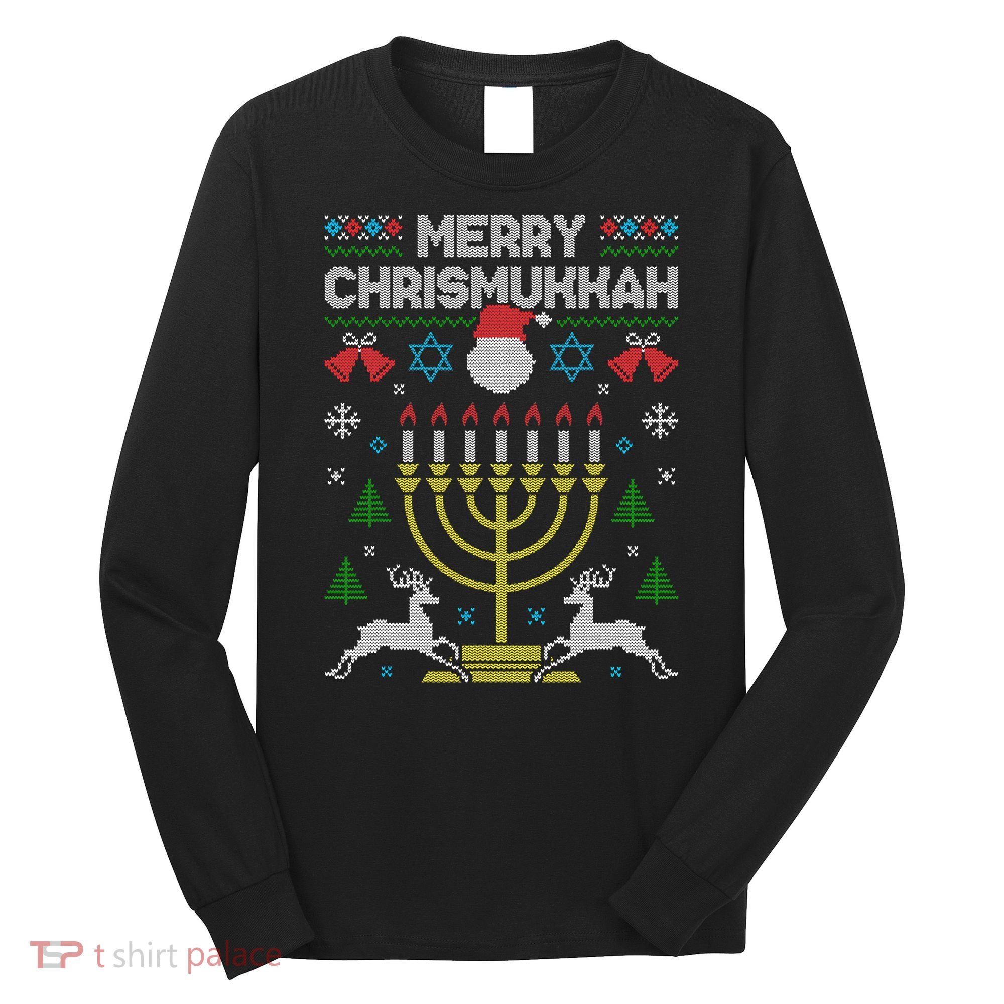Christmas Ugly Hanukkah Sweater menorah Merry Chrismukkah Long Sleeve Shirt