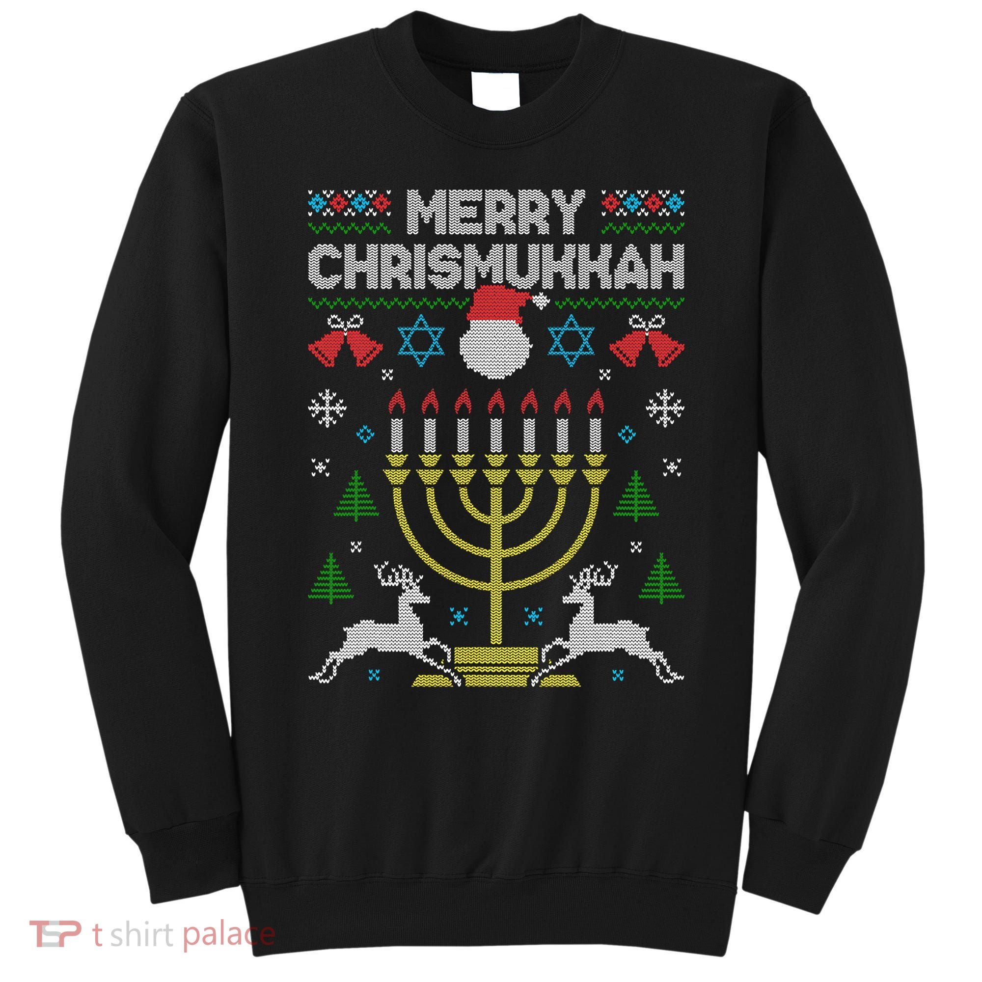 Christmas Ugly Hanukkah Sweater menorah Merry Chrismukkah Sweatshirt