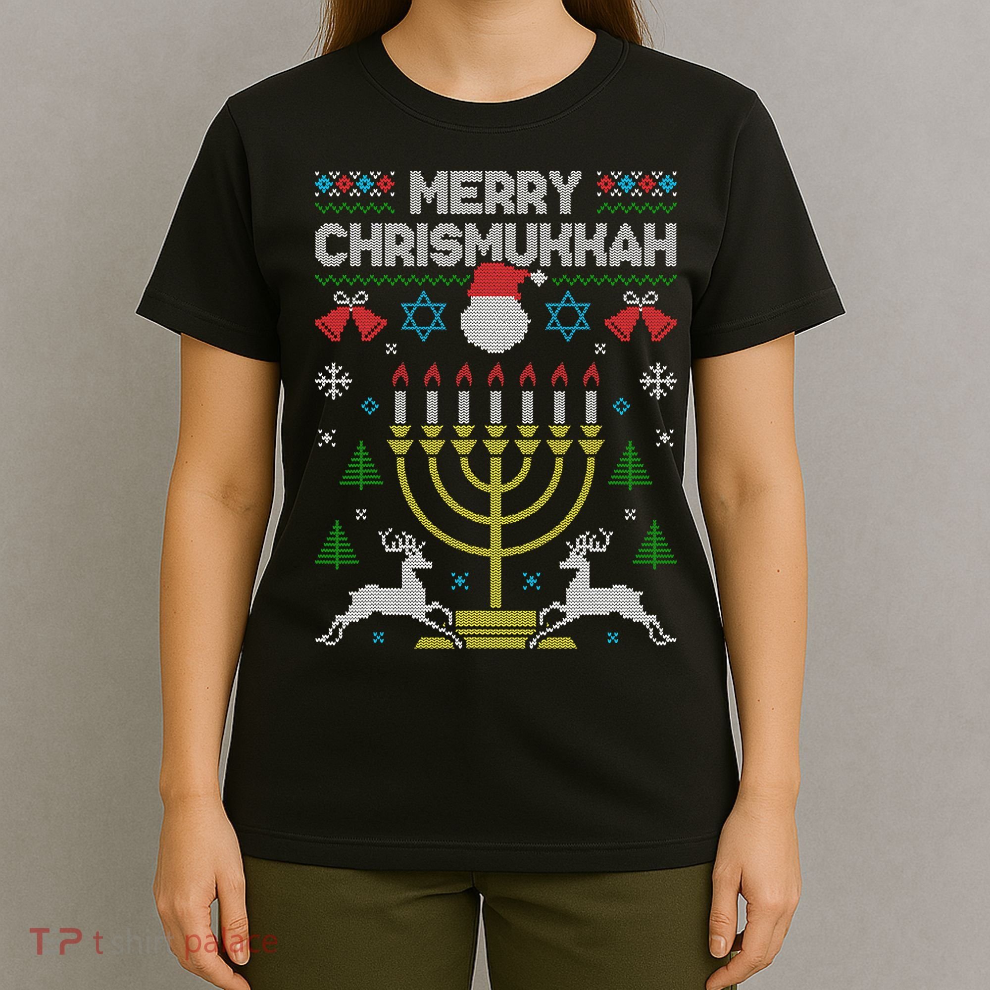 Christmas Ugly Hanukkah Sweater menorah Merry Chrismukkah T-Shirt