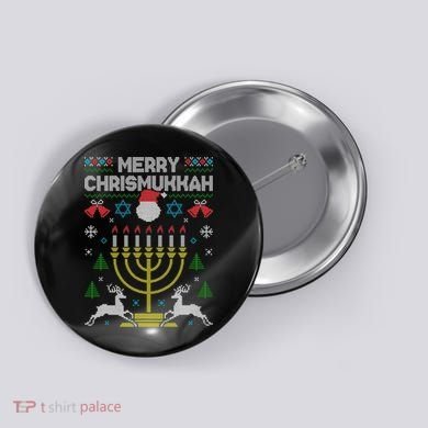 Christmas Ugly Hanukkah Sweater menorah Merry Chrismukkah Button