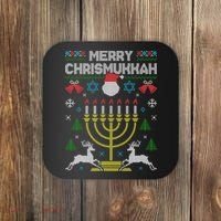 Christmas Ugly Hanukkah Sweater menorah Merry Chrismukkah Coaster thumb 0