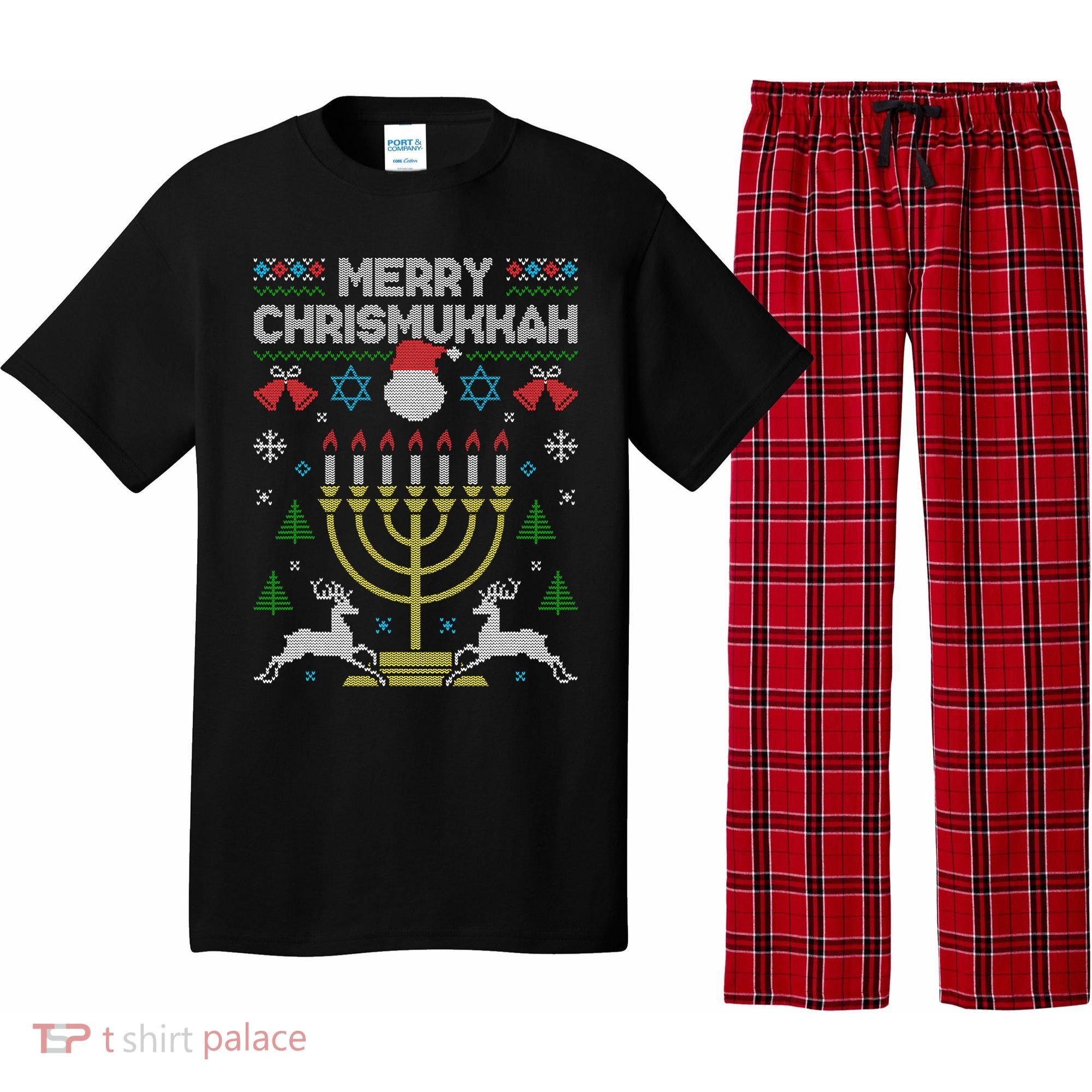 Christmas Ugly Hanukkah Sweater menorah Merry Chrismukkah Pajama Set