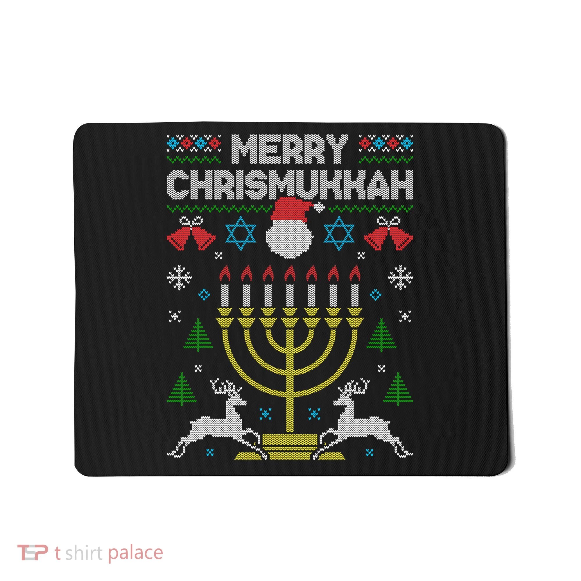 Christmas Ugly Hanukkah Sweater menorah Merry Chrismukkah Mousepad
