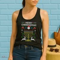Christmas Ugly Hanukkah Sweater menorah Merry Chrismukkah Women's Tank Top thumb 2