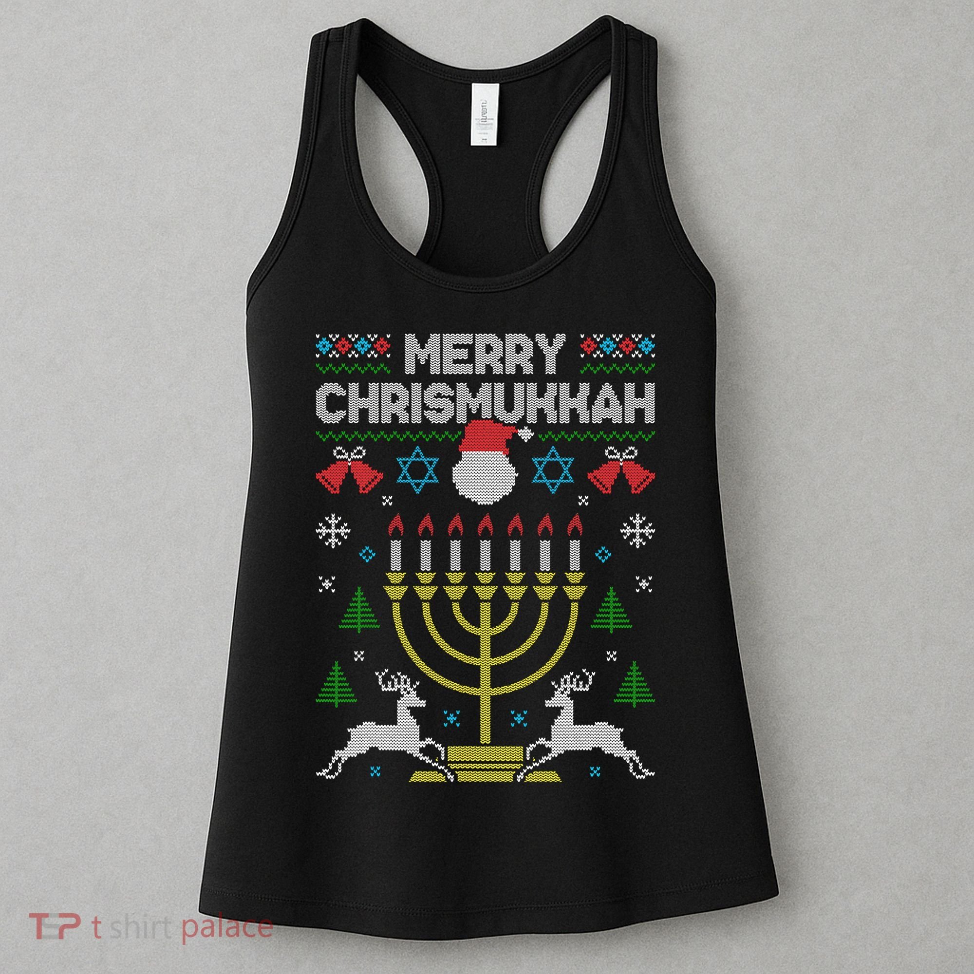Christmas Ugly Hanukkah Sweater menorah Merry Chrismukkah Women's Tank Top