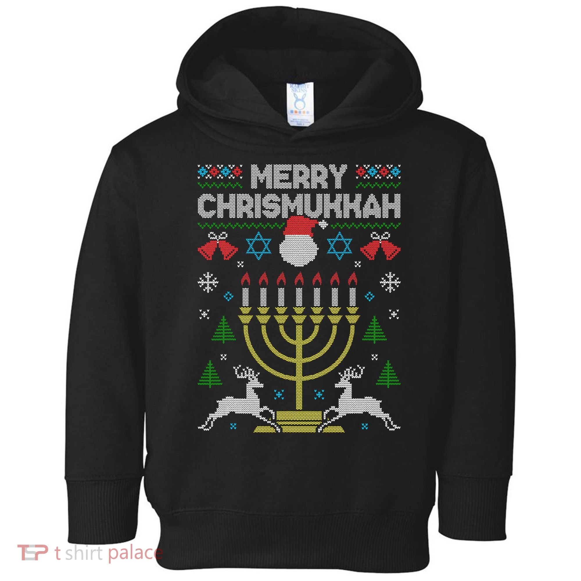 Christmas Ugly Hanukkah Sweater menorah Merry Chrismukkah Toddler Hoodie
