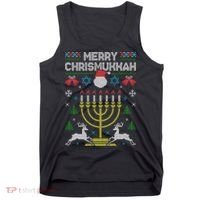 Christmas Ugly Hanukkah Sweater menorah Merry Chrismukkah Tank Top thumb 0