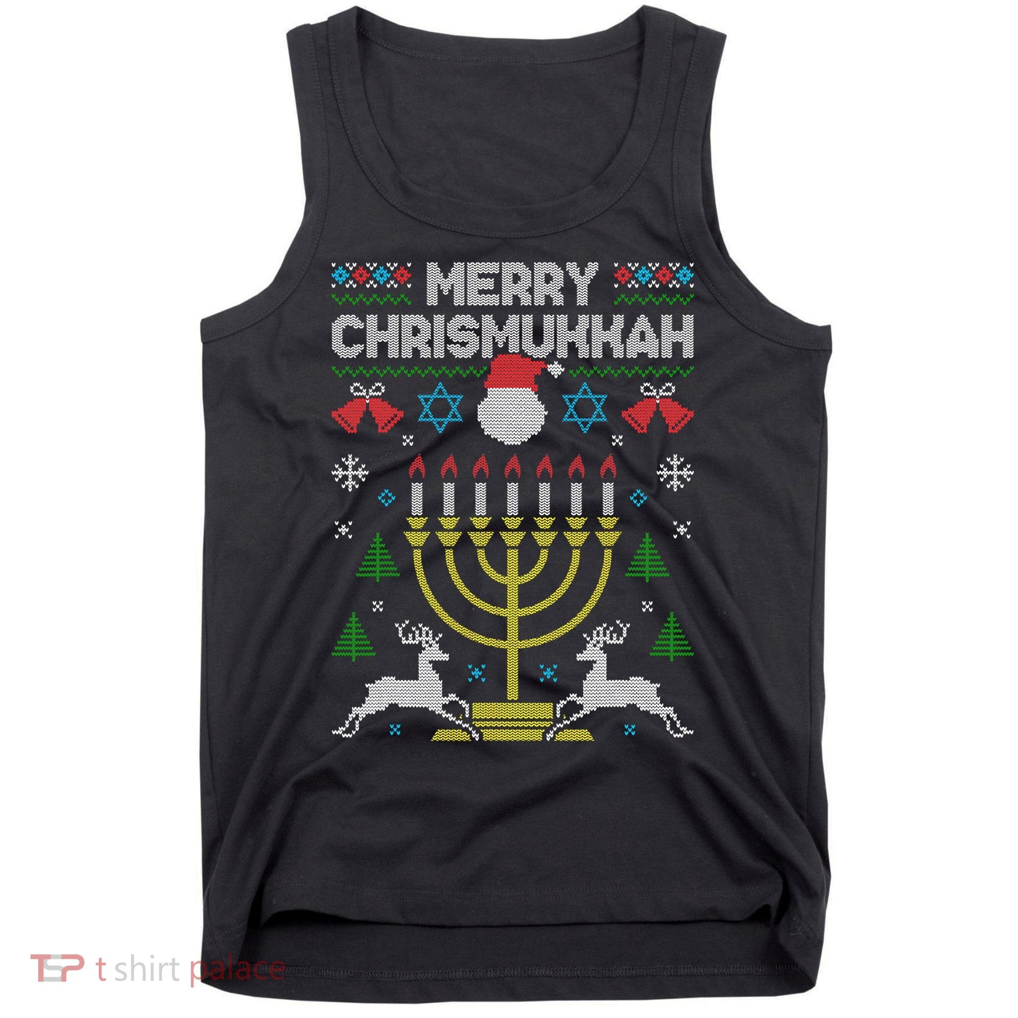 Christmas Ugly Hanukkah Sweater menorah Merry Chrismukkah Tank Top