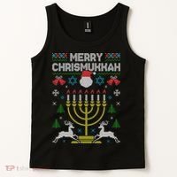 Christmas Ugly Hanukkah Sweater menorah Merry Chrismukkah Tank Top thumb 2