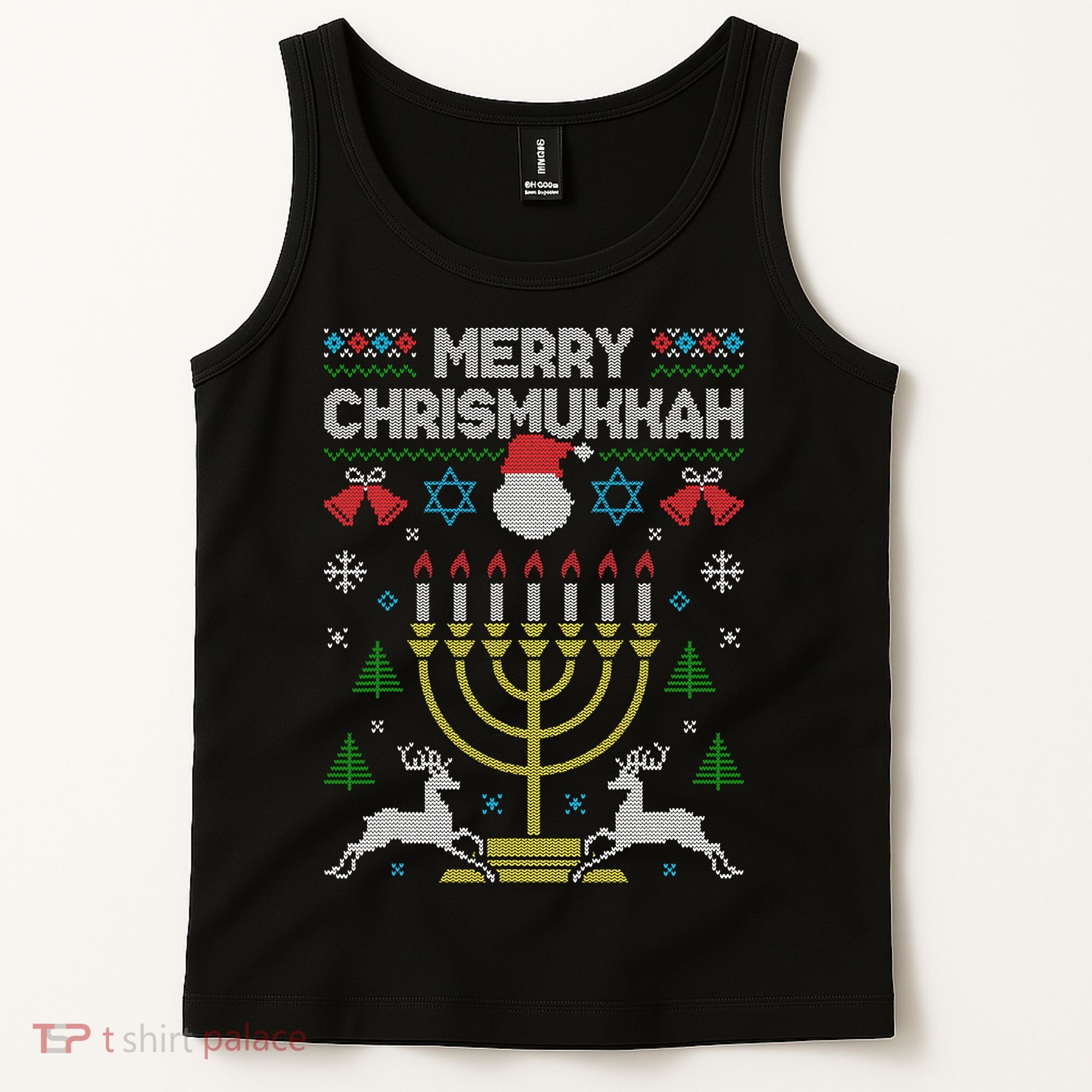 Christmas Ugly Hanukkah Sweater menorah Merry Chrismukkah Tank Top