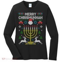 Christmas Ugly Hanukkah Sweater menorah Merry Chrismukkah Women's Long Sleeve Shirt thumb 0