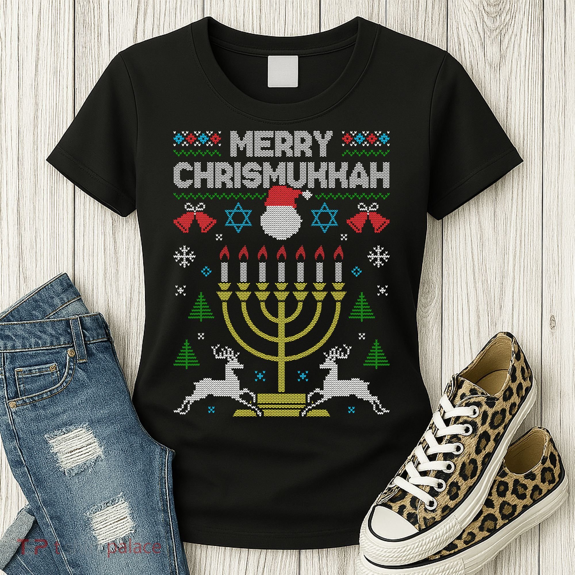 Christmas Ugly Hanukkah Sweater menorah Merry Chrismukkah Women's T-Shirt