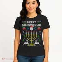 Christmas Ugly Hanukkah Sweater menorah Merry Chrismukkah Women's T-Shirt thumb 4