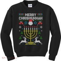 Christmas Ugly Hanukkah Sweater menorah Merry Chrismukkah Kids Sweatshirt thumb 0