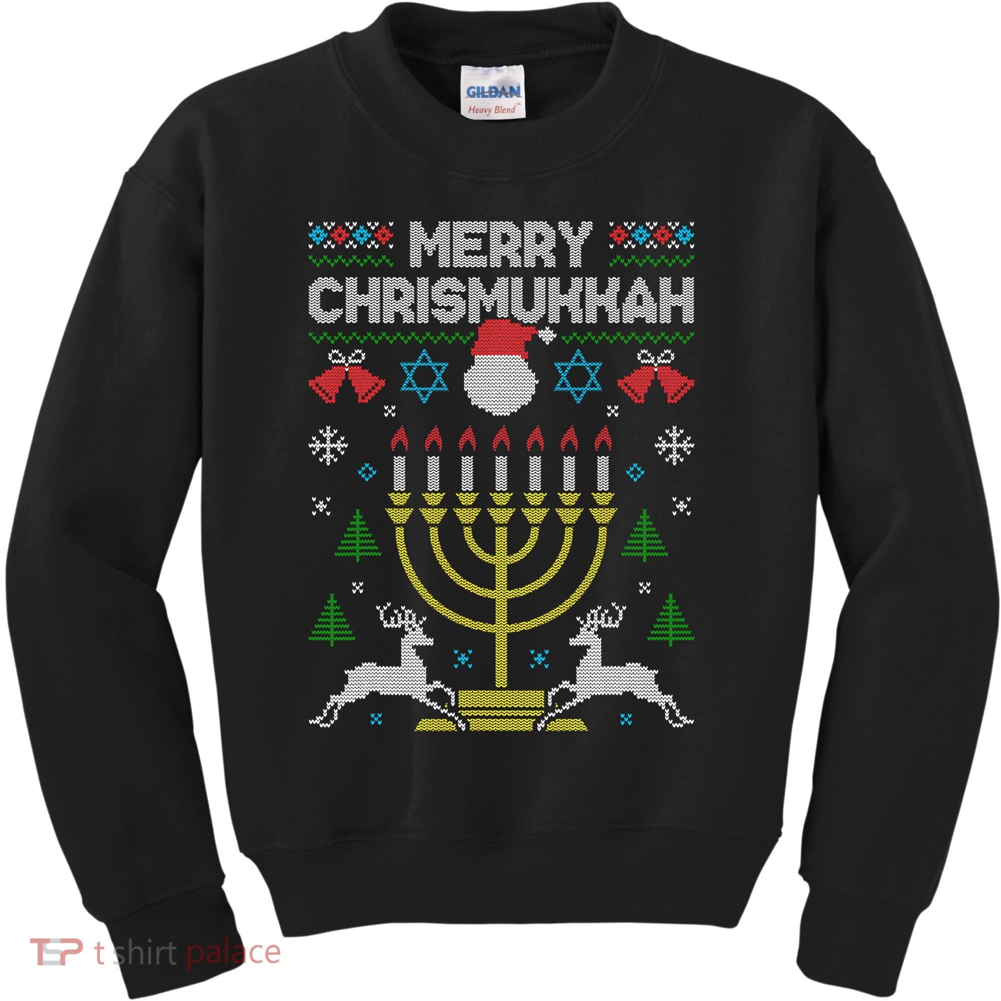 Christmas Ugly Hanukkah Sweater menorah Merry Chrismukkah Kids Sweatshirt