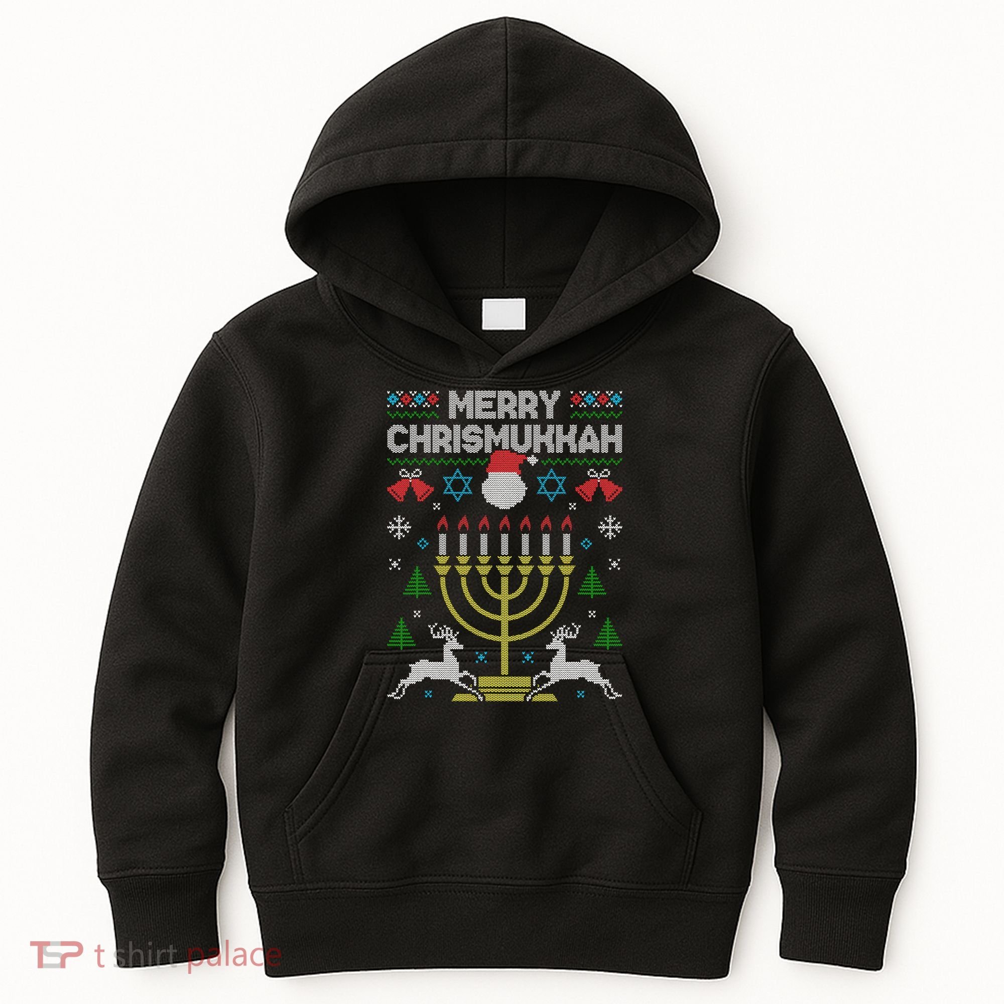 Christmas Ugly Hanukkah Sweater menorah Merry Chrismukkah Kids Hoodie