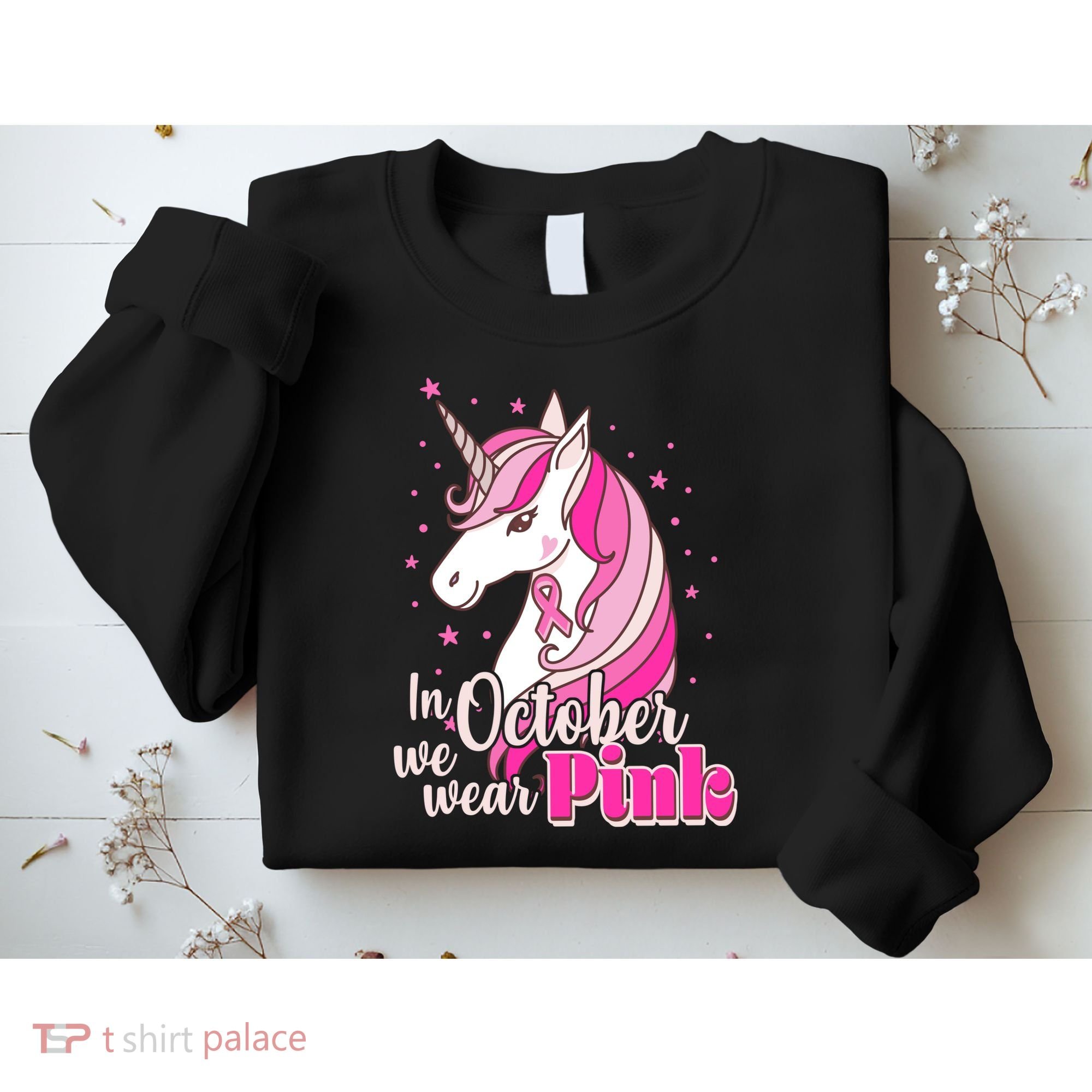 Cute Unicorn In October We Wear Pink Breast Cancer Awareness Sweatshirt