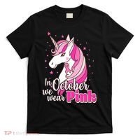Cute Unicorn In October We Wear Pink Breast Cancer Awareness T-Shirt thumb 0