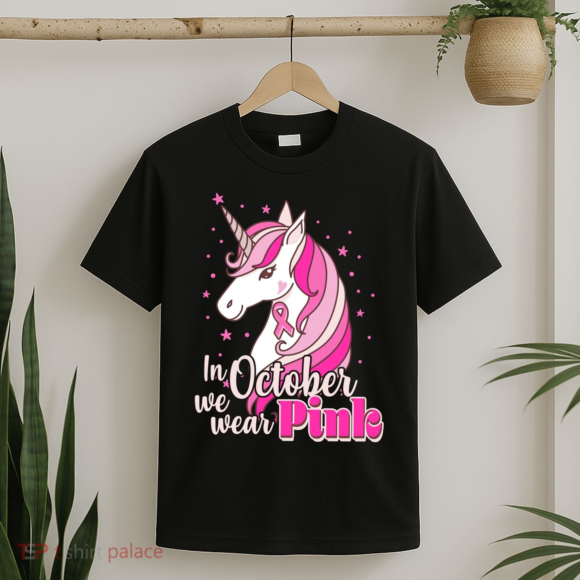 Cute Unicorn In October We Wear Pink Breast Cancer Awareness T-Shirt