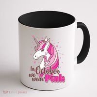 Cute Unicorn In October We Wear Pink Breast Cancer Awareness Coffee Mug thumb 1