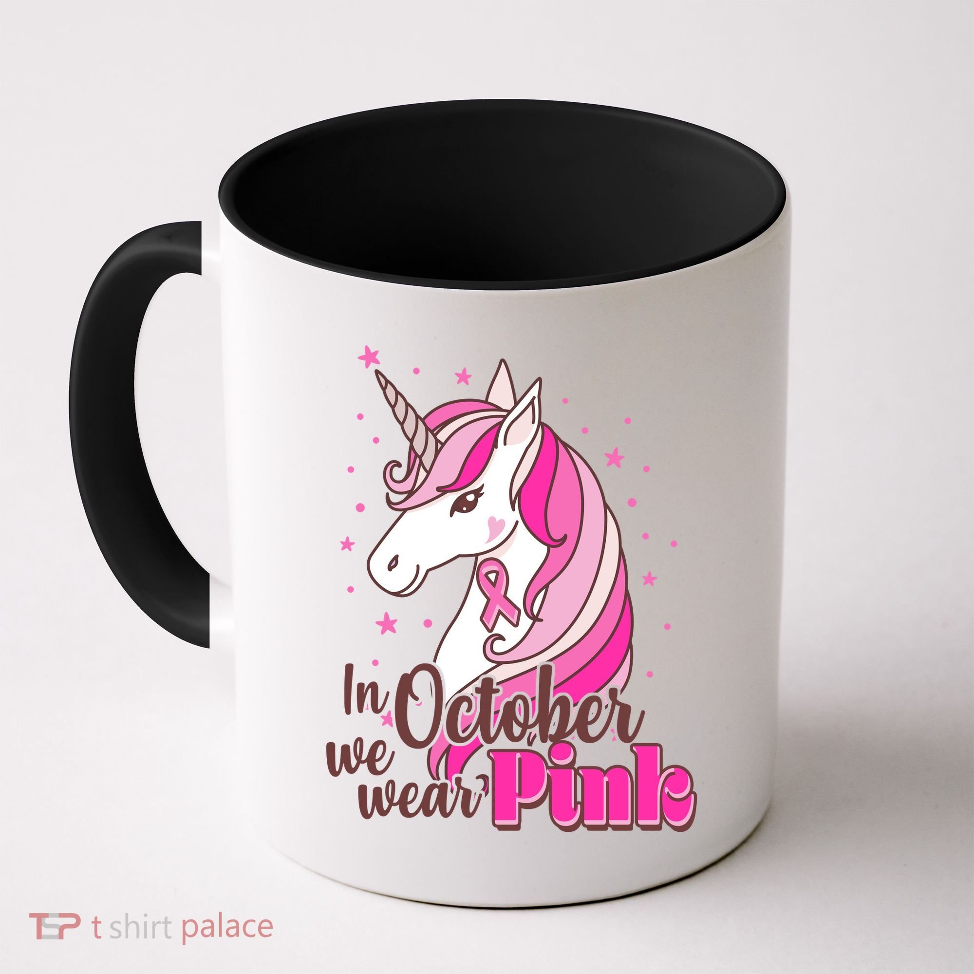 Cute Unicorn In October We Wear Pink Breast Cancer Awareness Coffee Mug