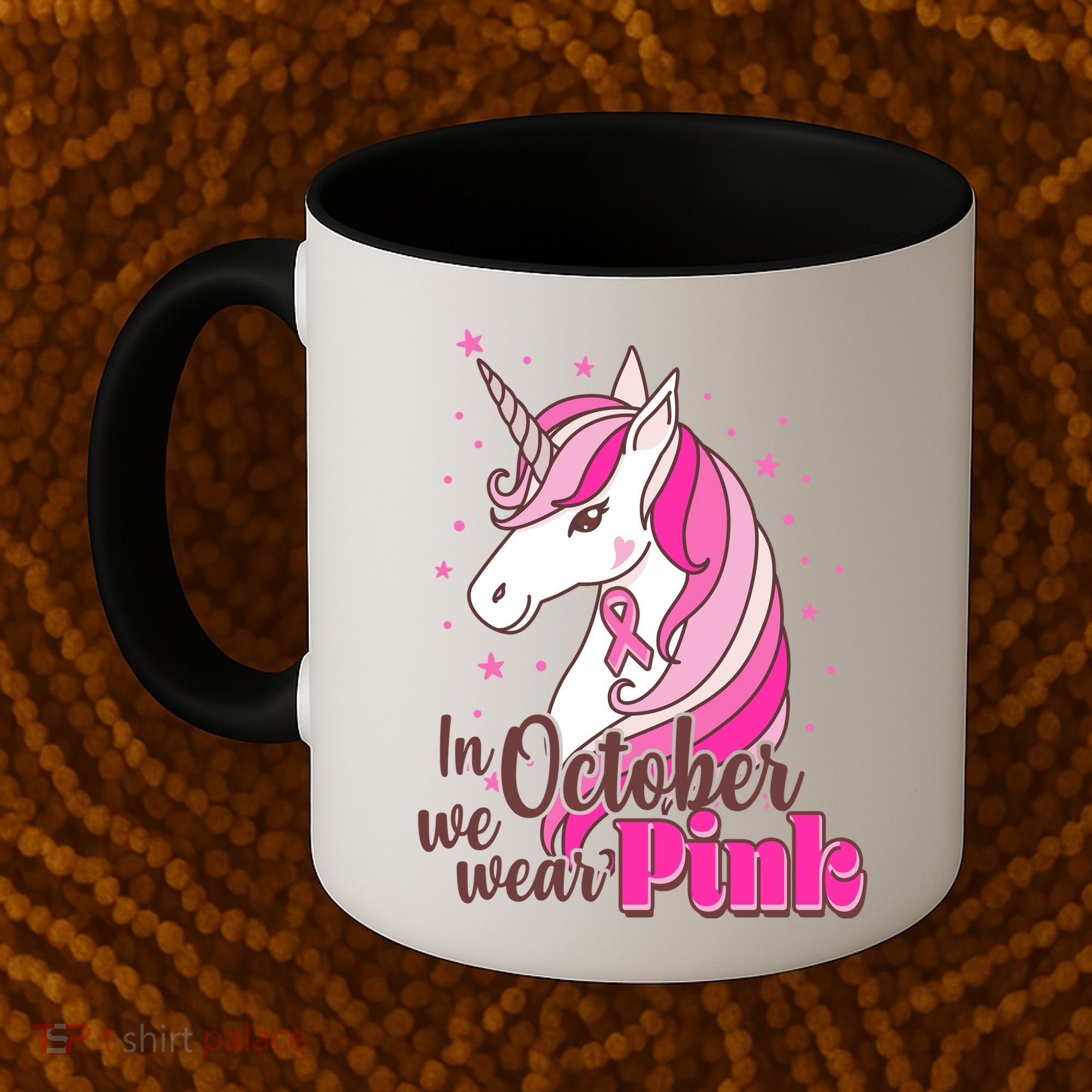 Cute Unicorn In October We Wear Pink Breast Cancer Awareness Coffee Mug