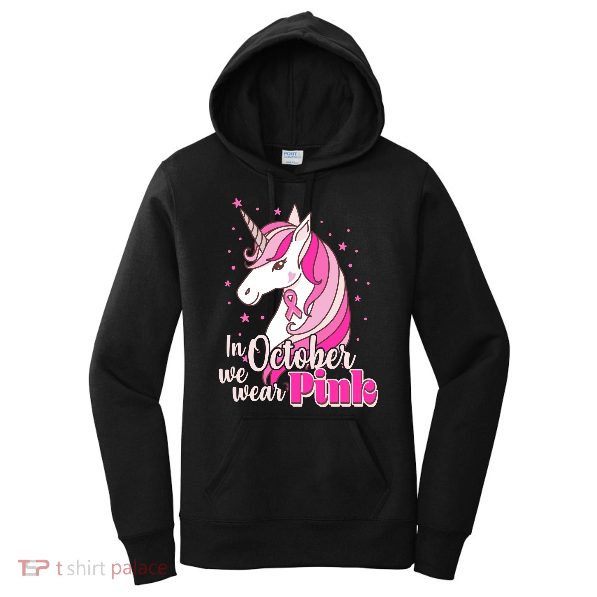Cute Unicorn In October We Wear Pink Breast Cancer Awareness Women's Hoodie