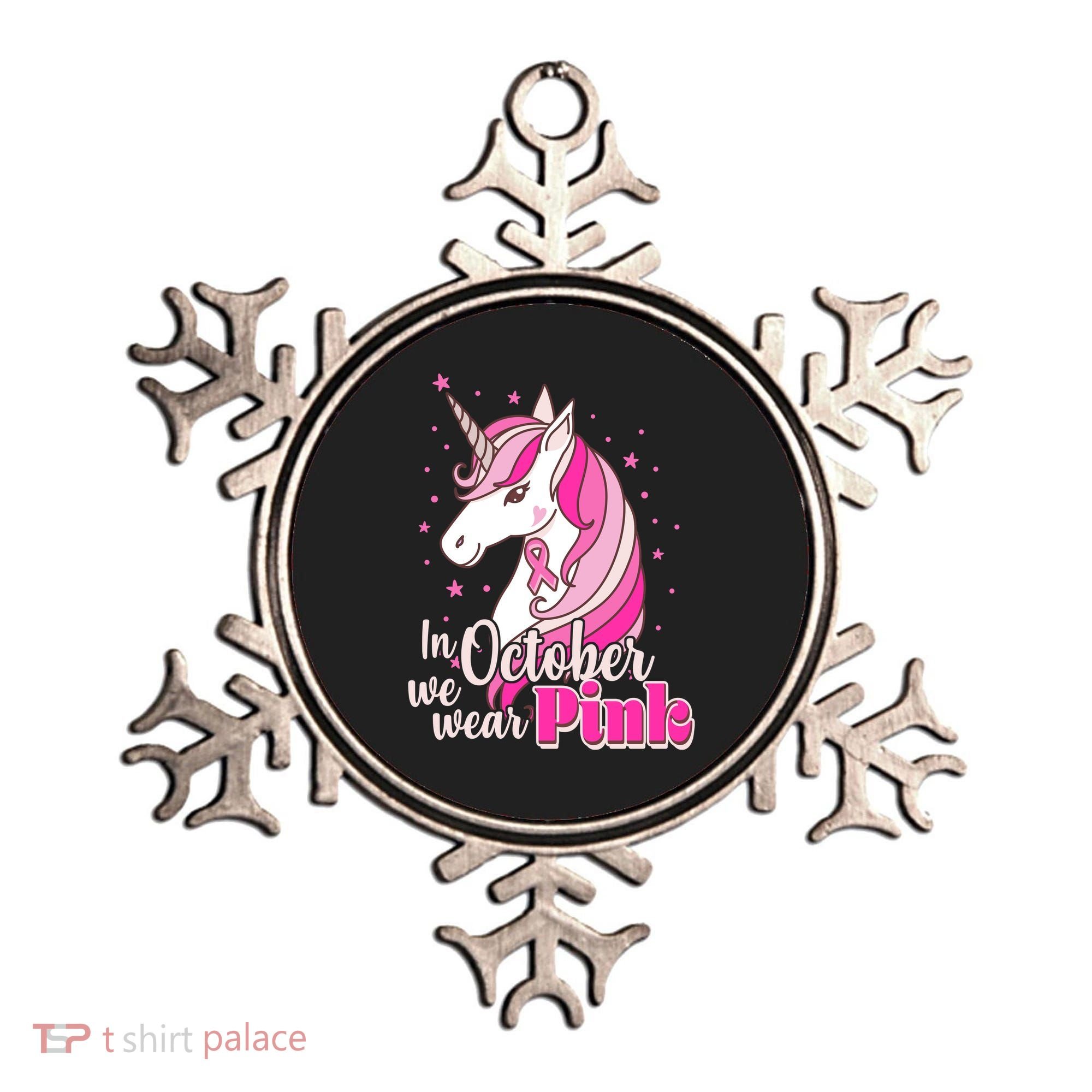 Cute Unicorn In October We Wear Pink Breast Cancer Awareness Ornament