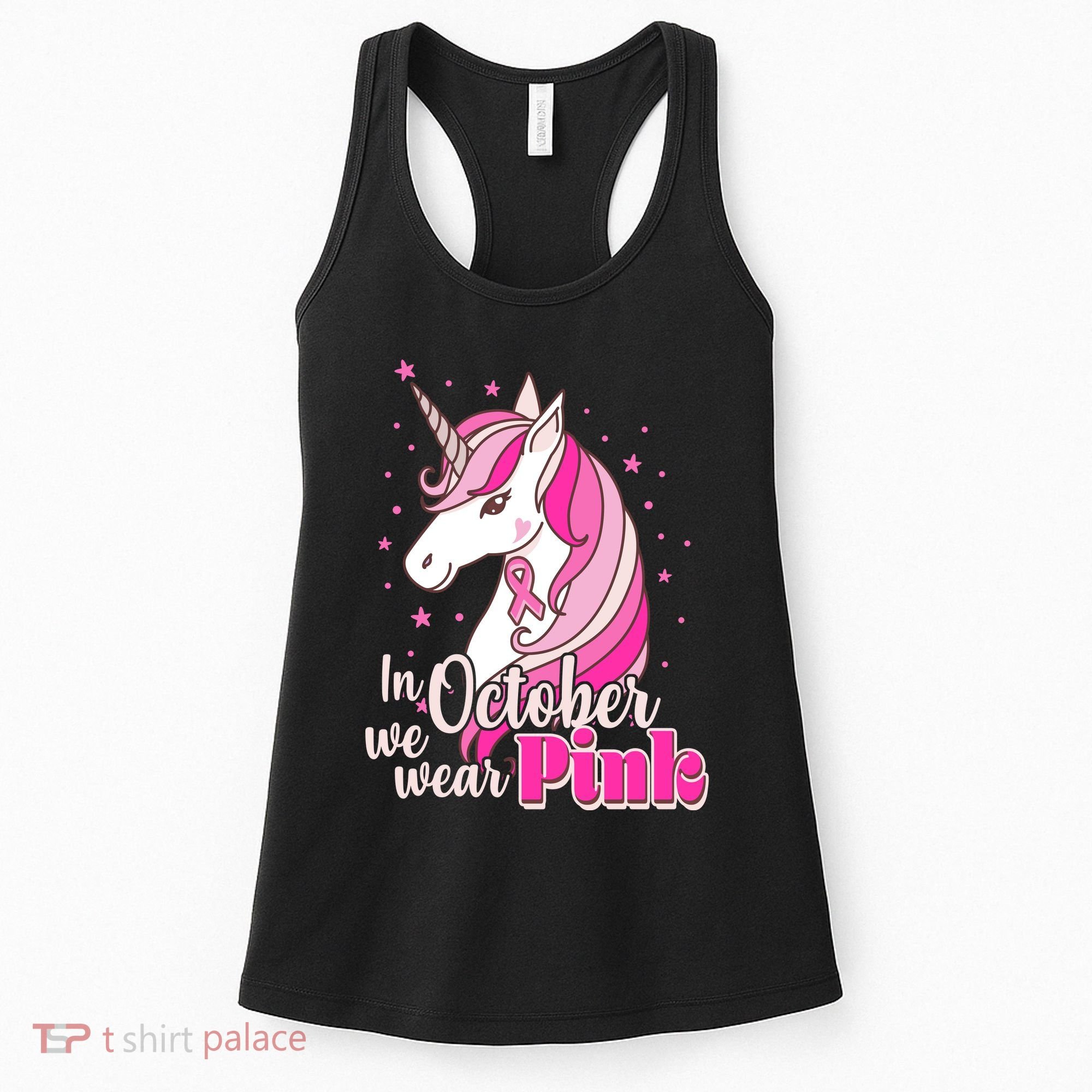 Cute Unicorn In October We Wear Pink Breast Cancer Awareness Women's Tank Top
