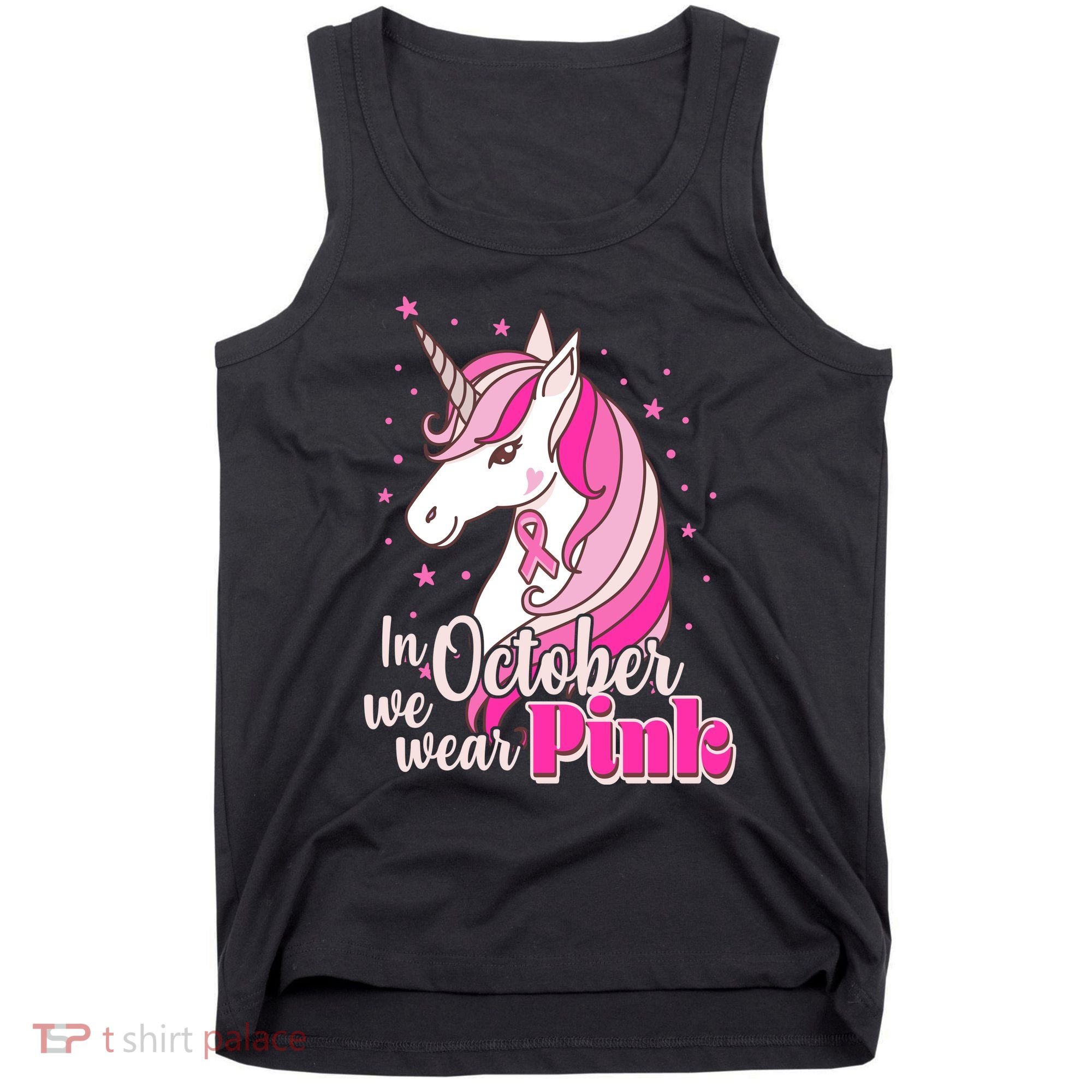 Cute Unicorn In October We Wear Pink Breast Cancer Awareness Tank Top