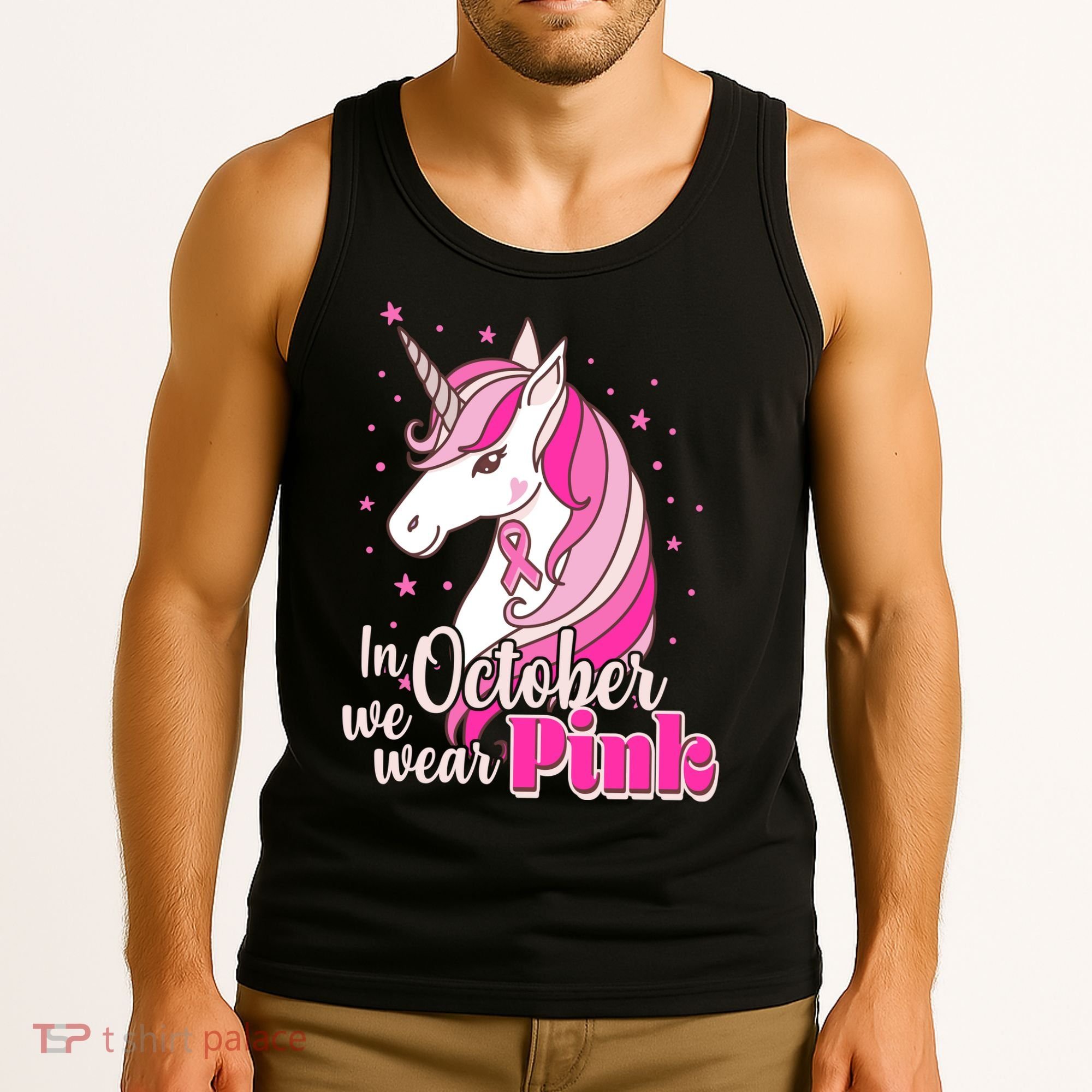 Cute Unicorn In October We Wear Pink Breast Cancer Awareness Tank Top