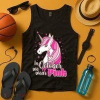 Cute Unicorn In October We Wear Pink Breast Cancer Awareness Tank Top thumb 4