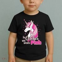 Cute Unicorn In October We Wear Pink Breast Cancer Awareness Toddler T-Shirt thumb 2