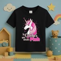 Cute Unicorn In October We Wear Pink Breast Cancer Awareness Toddler T-Shirt thumb 3