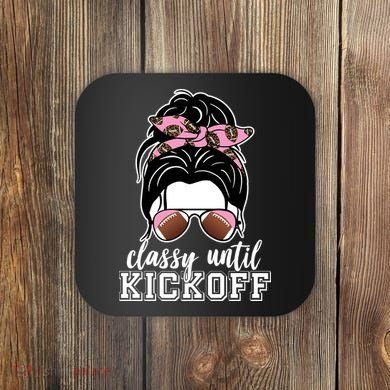 Classy Until Kickoff Football Hair Bun Coaster