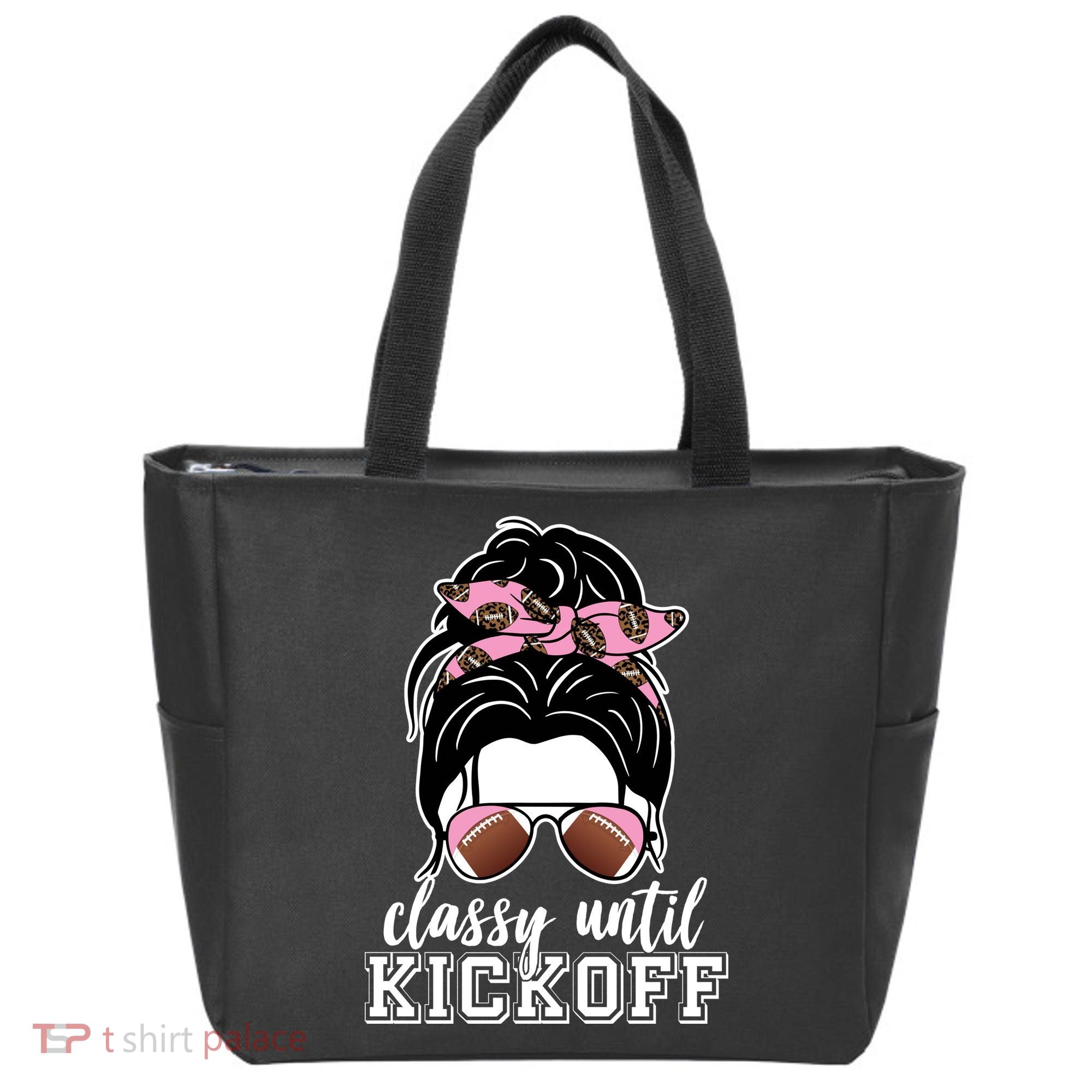 Classy Until Kickoff Football Hair Bun Tote Bag