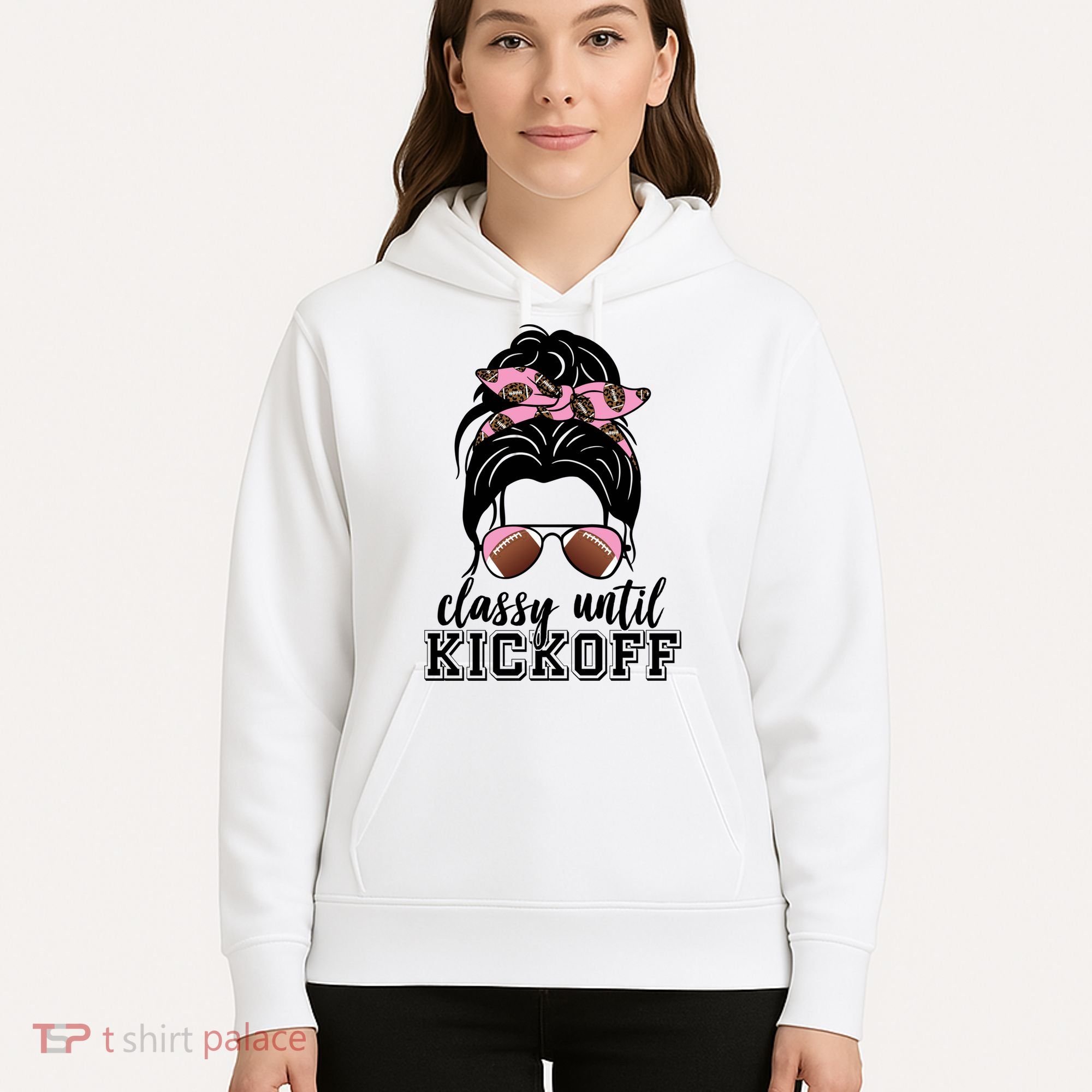 Classy Until Kickoff Football Hair Bun Hoodie