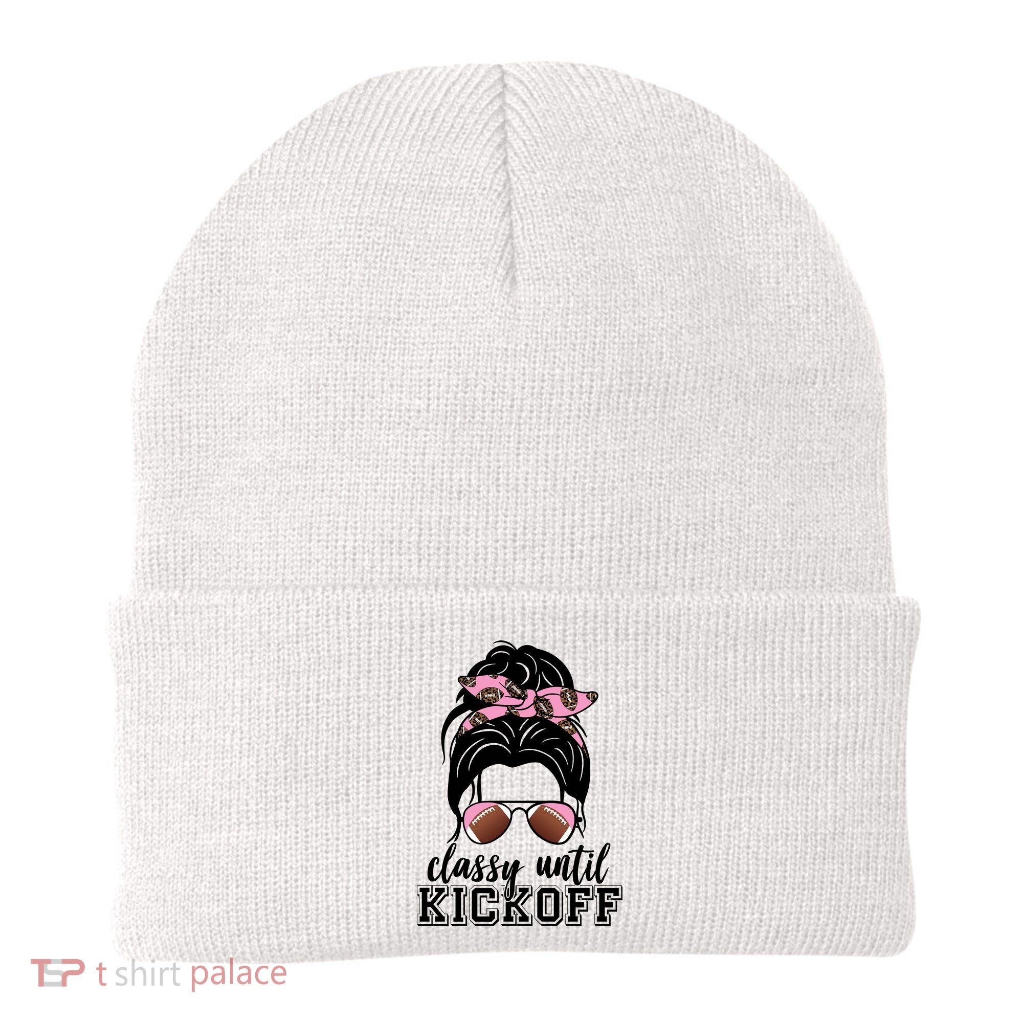 Classy Until Kickoff Football Hair Bun Beanie