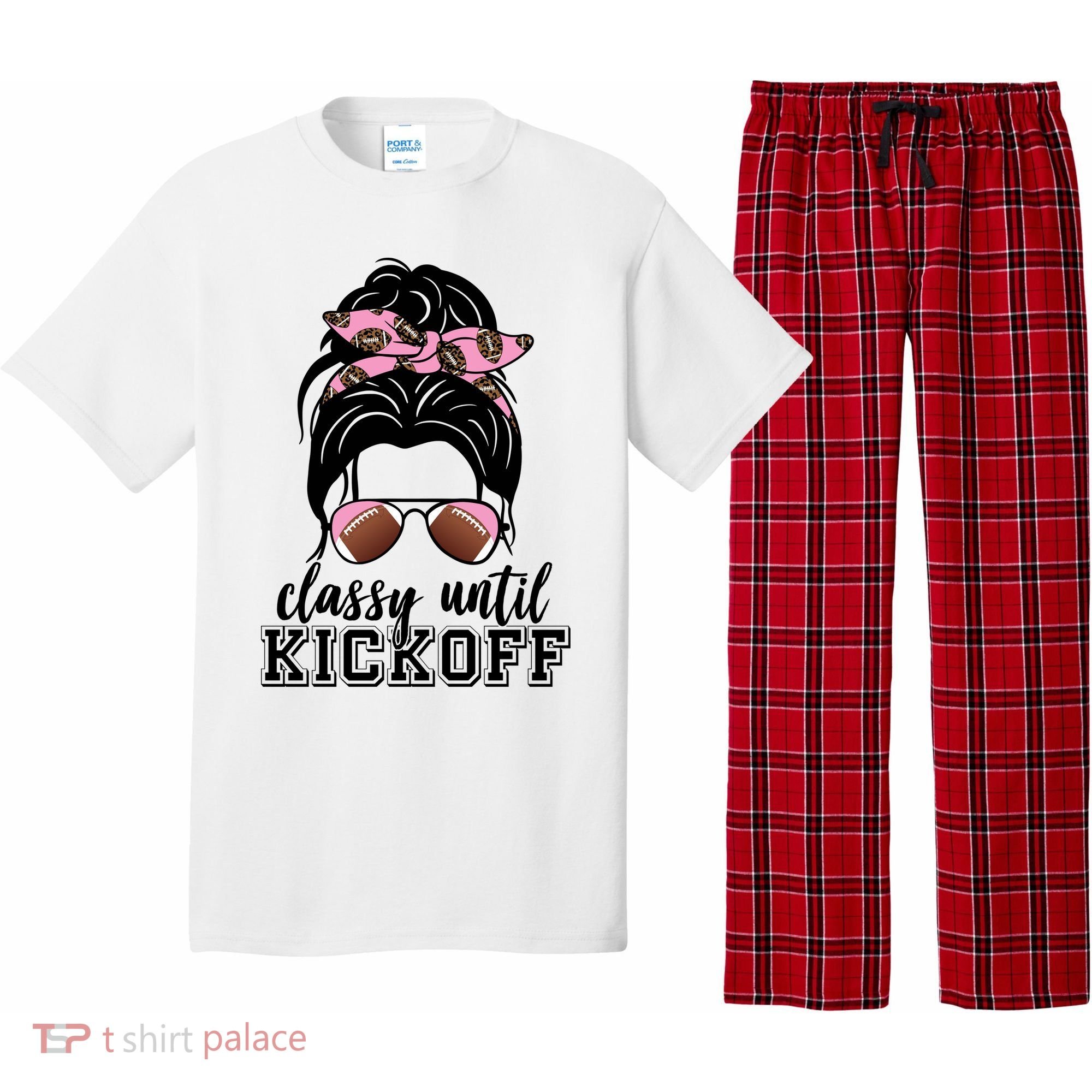 Classy Until Kickoff Football Hair Bun Pajama Set