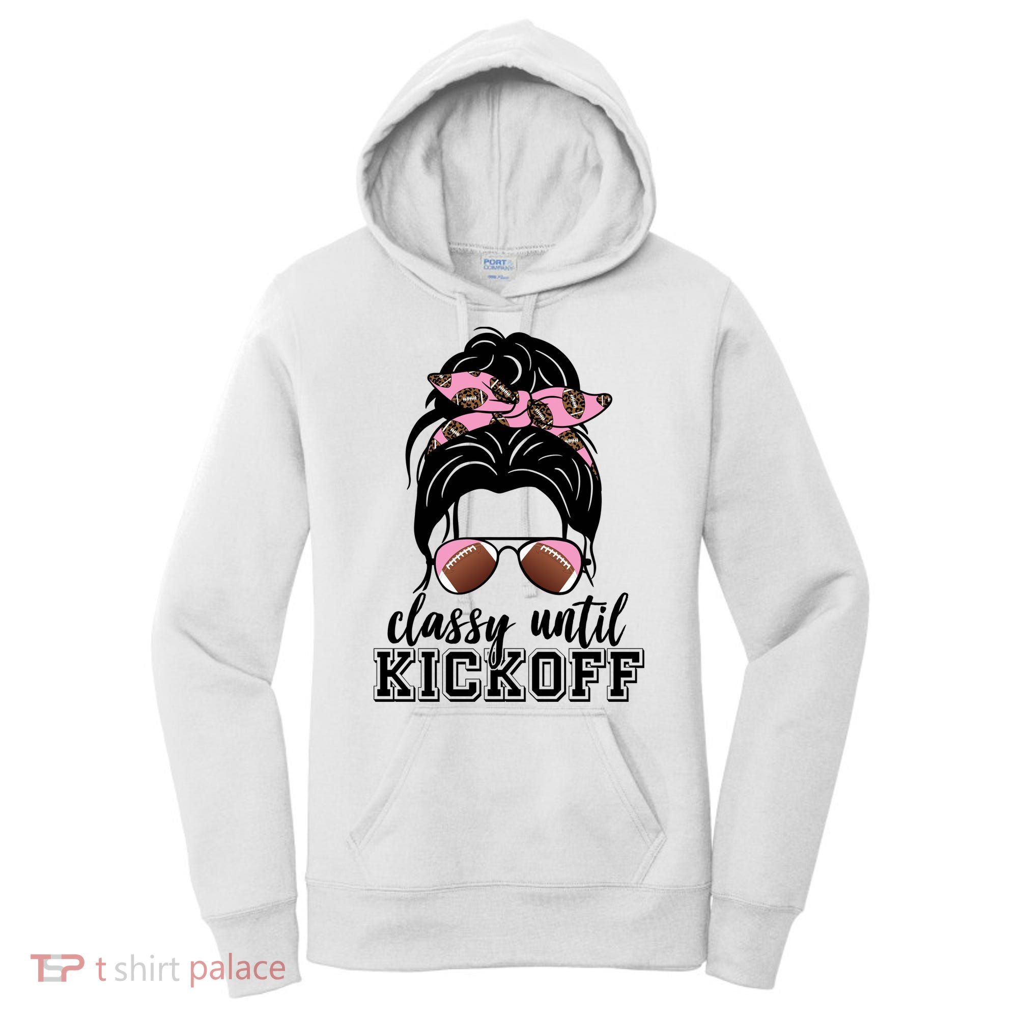 Classy Until Kickoff Football Hair Bun Women's Hoodie