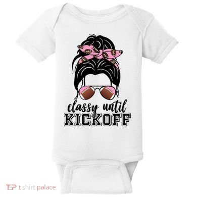 Classy Until Kickoff Football Hair Bun Baby Bodysuit
