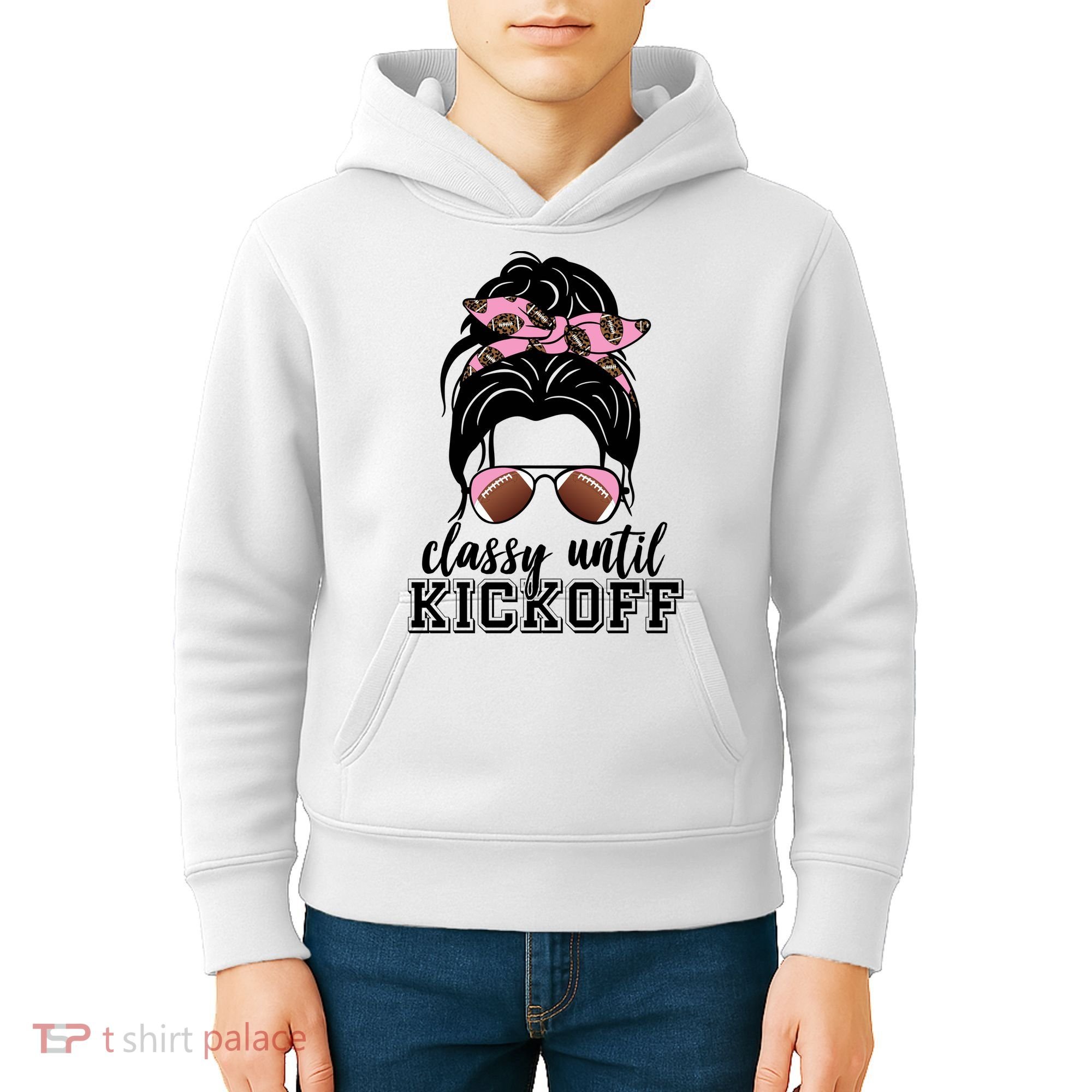 Classy Until Kickoff Football Hair Bun Kids Hoodie